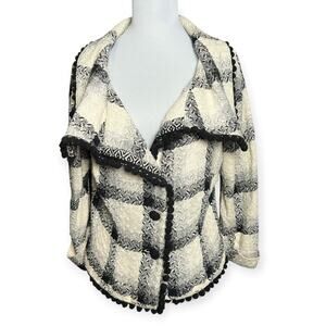 Mason Marciano PomPom Fringe Knit Jacket Black Cream Cardigan Sweater ITALY